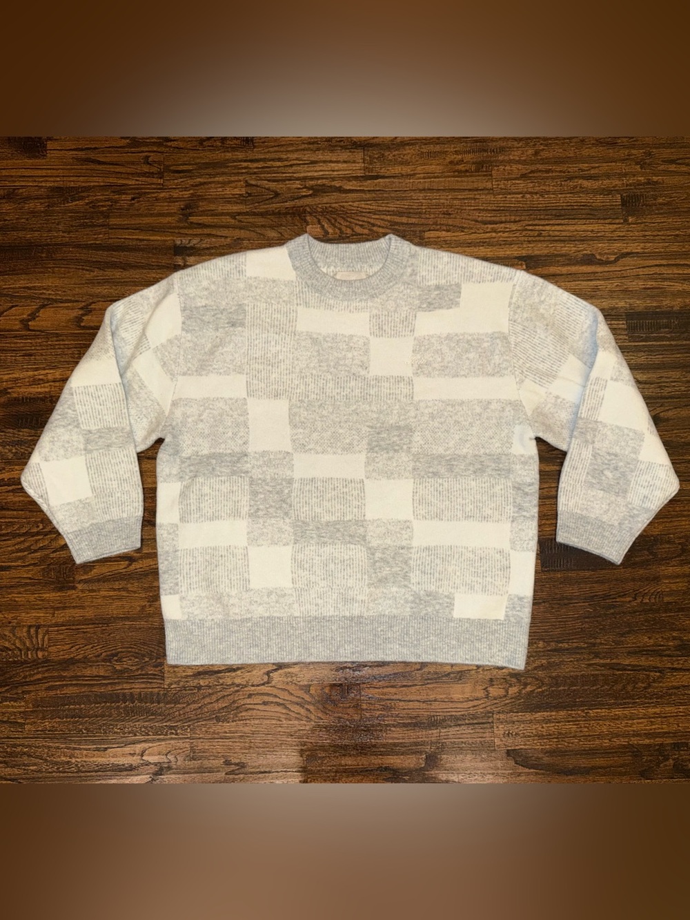 KITH Check Lewis Sweater Light Heather Grey Crewneck Size XL FW25 MSRP: $230